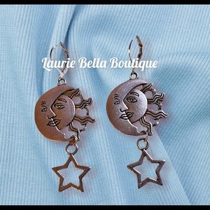 Half Moon Sun And Dangle Star Earrings
